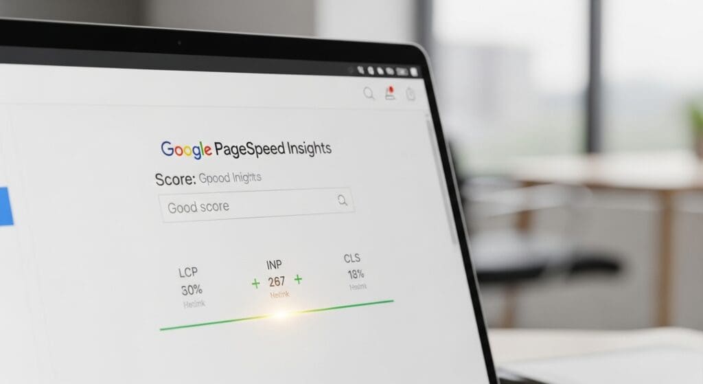 A screenshot of a keyword research tool showing the main keyword "website performance optimization" and secondary keywords like "WordPress speed optimization" for a blog post.